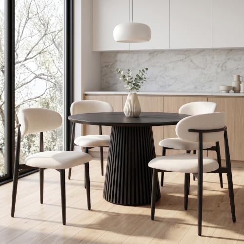 UVV Dining Chairs Set of 6, Metal Kitchen Chairs with Modern Fabric Upholstered for Dining Room, Beige
