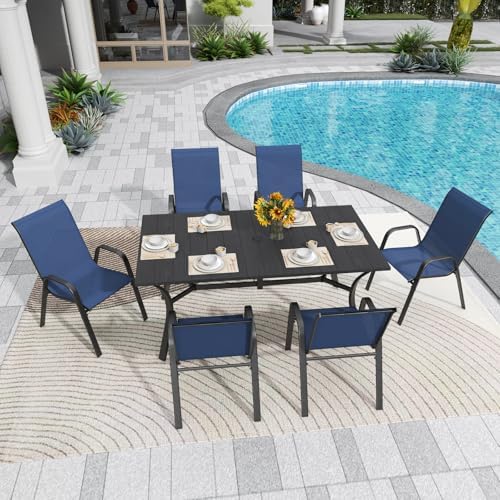 Navy Patio Chairs Set of 4, Stackable Outdoor Dining Chairs for All Weather Textilene Fabric & Metal Frame, Outdoor Chairs Set for Backyard Deck Garden (Dark Blue, Set of 4)