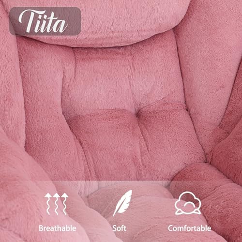 Tiita Lazy Chair with Ottoman, Comfy Reading Accent Chair, Plush Dark Pink