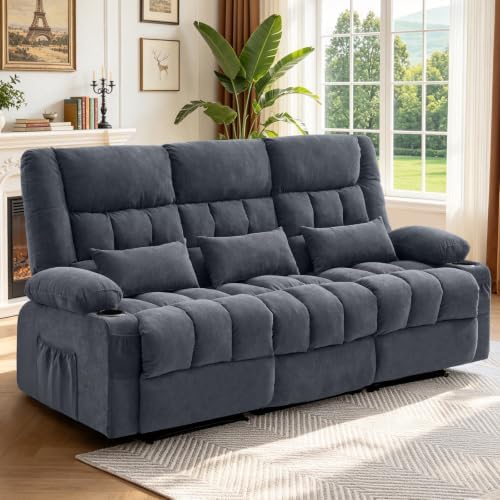BOSMILLER Recliner 3-Seat Sofa with Cup Holders for Living Room, Manual Sofa Recliner with Side Pocket