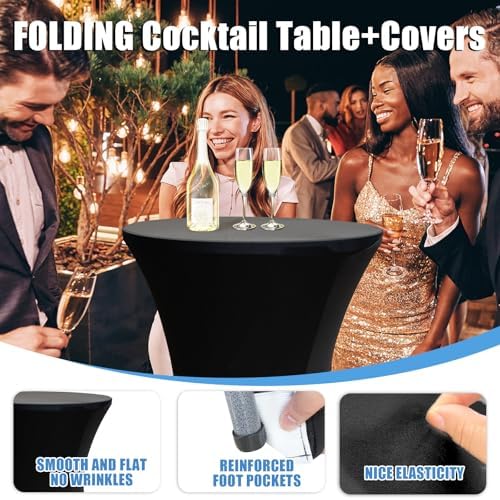 2 Sets 32in Folding Cocktail Tables+Black Cocktail Table Covers
