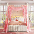 Homkdom Full Canopy Bed Frame with 2 Drawers & LED & Charging,White