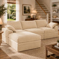 Upgraded Boneless Couch with Storage, Sectional Couches for Living Room, L-Shaped Modular Cloud Corduroy Sofa with Ottoman & Pillows, Oversized Deep Seat Memory Foam Couch, No Assembly, 107" L(Beige)