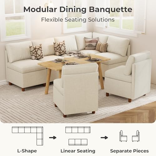 SITJOY Breakfast Nook Bench with Storage, Beige, 7 Seat (1 Corner)