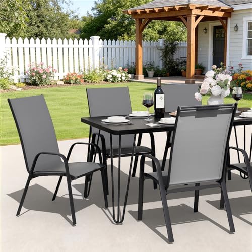 JEAREY Patio Dining Chairs Set of 4, Stackable Outdoor Chairs, Deep Gray