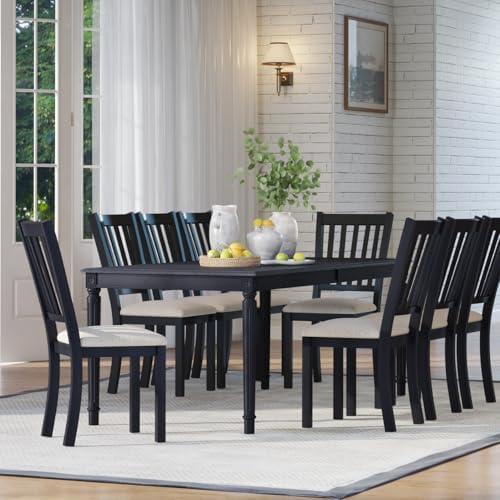 AMERLIFE Set of 8 Farmhouse Upholstered Dining Chairs with Wood Legs, Grey