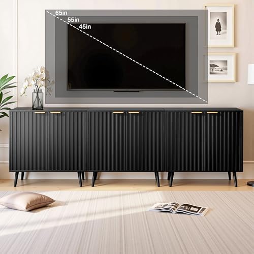 Set of 3 Fluted Storage Cabinet, Buffet Cabinet with Storage, Wood Sideboard with Adjustable Shelf, Modern Accent Cabinet & Console Table for Entryway, Living Room, Dining Room, Black