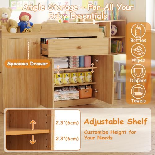 Changing Table with Stairs, Montessori Diaper Station for Daycare & Home (Left Stairs)