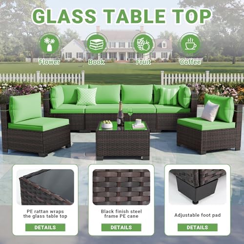 LAFWLL 7 Pieces Outdoor Patio Furniture Sets,Rattan Conversation Sectional Set,Manual Weaving Wicker Patio Sofa with Tea Table