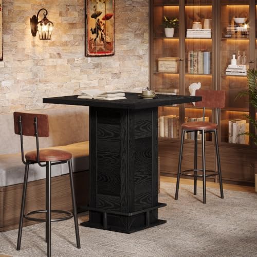 Tribesigns 39.4" H Square Bar Table, Industrial High Top Bistro Pub Cocktail Table with Metal Footrest for Kitchen Nook, Home Bar, Small Bars, Black(Table Only)