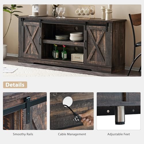 AMERLIFE 4 Piece Farmhouse Table Set with 66" TV Stand, Dark Oak