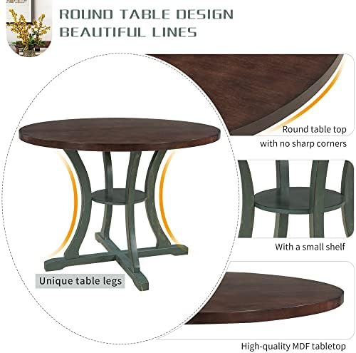 Harper & Bright Designs 5-Piece Round Table Set with Shelf, Wooden Family Dining Table