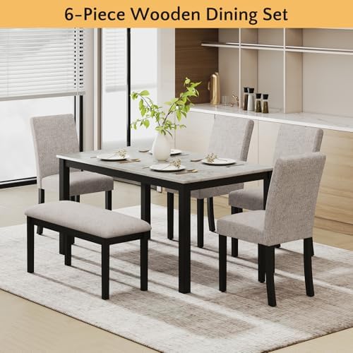 Zevemomo 6-Piece Wood Dining Table Set with Extra-Thick Cushions, Black