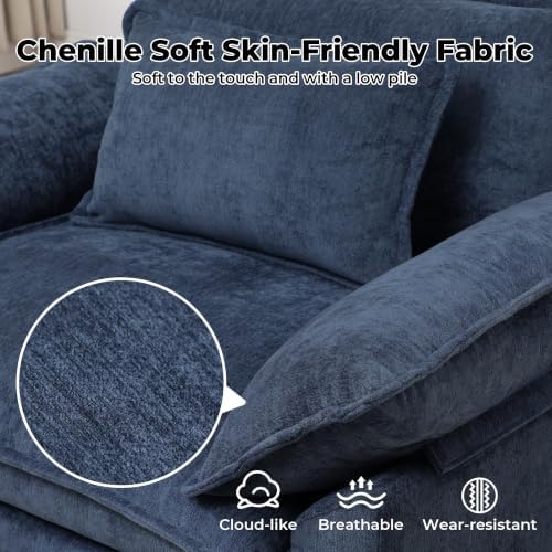 Oversized Accent Chair,44" Chenille Living Room Chairs,Modern Upholstered Armchair Cloud Sofa Chair with Extra Thick,Comfy Reading Chair Side Chair for Living Room Bedroom Apartment Blue