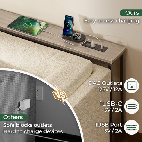 SUPERJARE 110.2 inch Narrow Behind Couch Table with Charging Stations