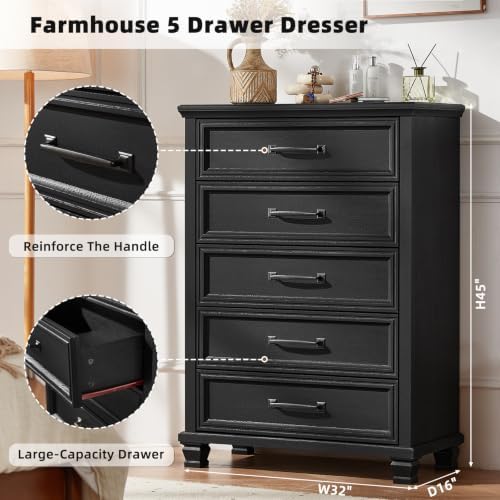 SAVOR LIFE Farmhouse Dresser and Nightstand Sets 3 Piece, Black