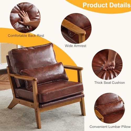 Karl home Mid-Century Lounge Accent Chair, Red-Brown
