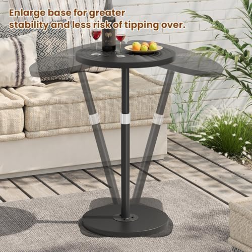 Asgolion Small Round Side Table, Adjustable-Height Drink Table