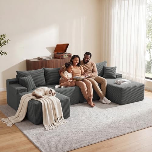 Mangodan Cloud Sectional Couch, Boneless Couches for Living Room, Grey