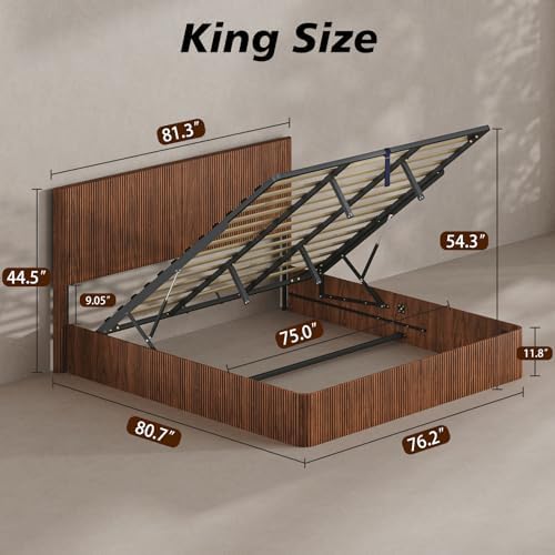 VMU Fluted King Size Platform Bed Frame with Lift up Storage