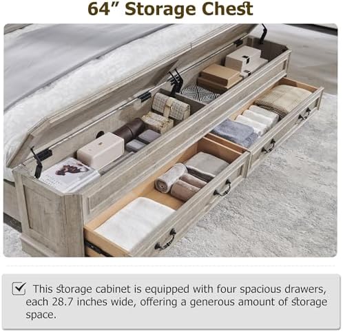 T4TREAM Farmhouse Queen Bed with Headboard and Storage Bench