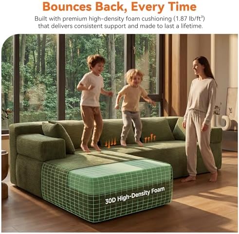 MONVANE 106" L-Shaped Modular Sectional Sofa, Green