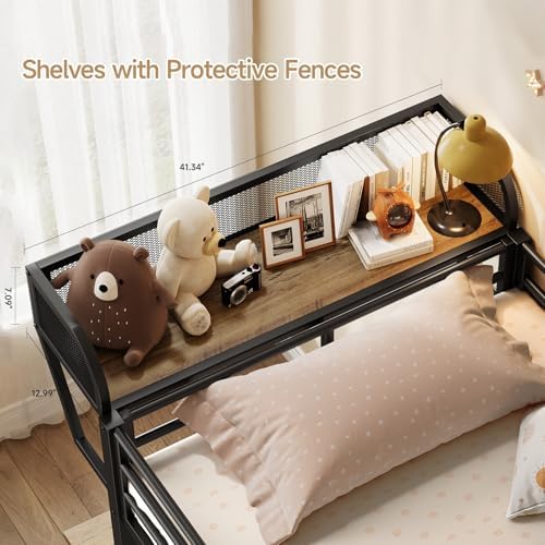 ONBRILL Bunk Bed Twin Over Twin, Metal Bunk Beds with Desk & Outlet, Black