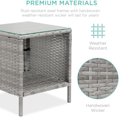 Best Choice Products 3-Piece Outdoor Wicker Conversation Bistro Set, Space Saving Patio Furniture for Garden w/Side Table - Gray/Cream