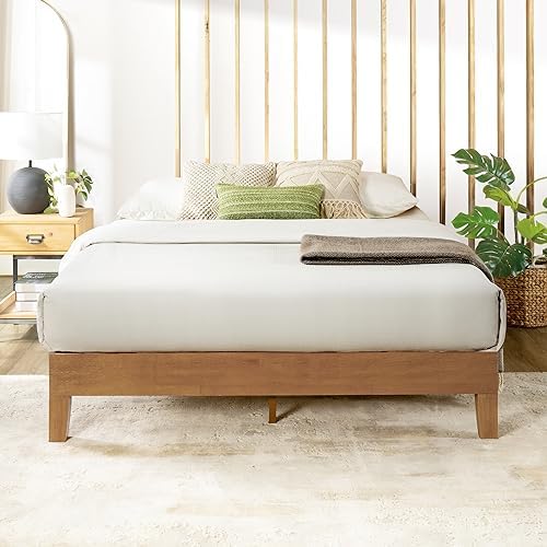 Mellow Naturalista Grand - 12 Inch Solid Wood Platform Bed with Wooden Slats - No Box Spring Needed - Queen (Natural Pine)