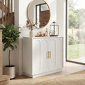 holzart 31.5" Modern Farmhouse Storage Cabinet, White 2 Door Sideboard Buffet with Gold Handles, Fluted Wood Accent Credenza for Entryway, Living Room, Coffee Bar, Home Office