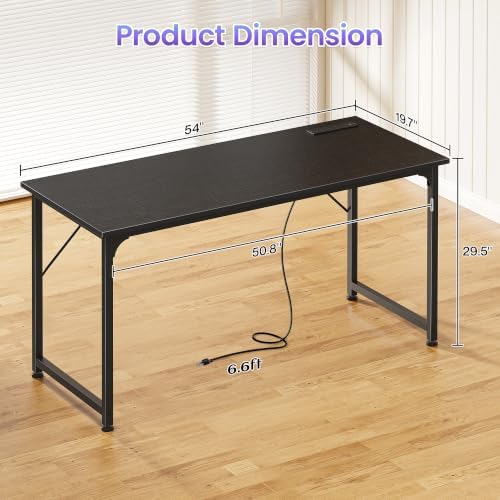 PRAISUN 55 X 20 Inch Computer Desk, Power Outlets, USB-C, Black