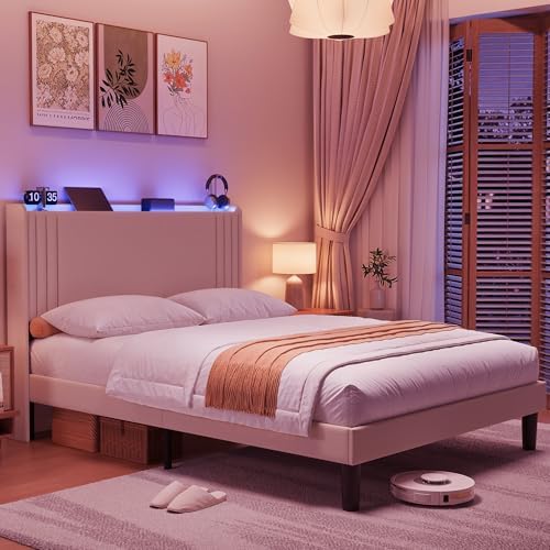 Gizoon Queen Bed Frame with Charging Station and LED Lights