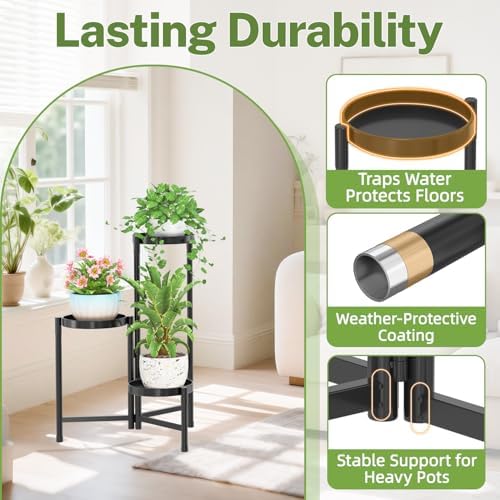 iDavosic.ly Plant Stand Indoor Outdoor, 3 Tier Metal Corner Shelf, Black