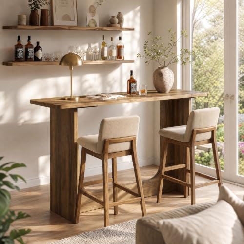 LITTLE TREE 63" Bar Table, Farmhouse Bar Height Table with Sturdy Wooden Base & Anti-Scratch Foot Pads, Home Bar Units for Dining Room, Kitchen, Living Room, Bistro
