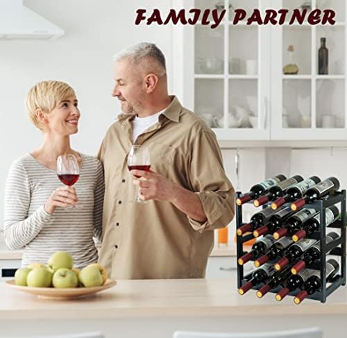 Bamboo Wine Rack, Sturdy and Durable Wine Storage Cabinet Shelf, Wine Racks Countertop for Pantry - 4 Tiers 16 Bottle Wine Rack Black