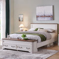 T4TREAM Farmhouse Queen Bed with Headboard and Storage Bench(Antique White)