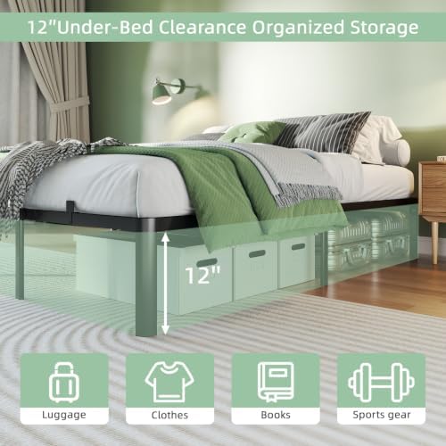 Full Size Bed Frame, 14 Inch Heavy Duty Metal Platform Bed Frame, Noise Free Steel Mattress Foundation, No Box Spring Needed, Spacious Under Bed Space