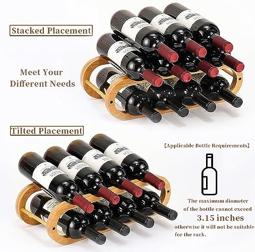Navtcow Wine Rack and Water Bottle Organizer 2 in 1 for Cabinet and Countertop - Adjustable in 2 Sizes (Bamboo 2 Tier)