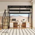 Full Size Metal Loft Bed with Storage Stairs, Wardrobe & Charging Station