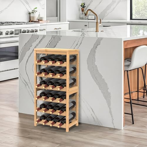 24 Botttle Wine Rack Freestanding Floor 6 Tier Bamboo Wine Rack Storage