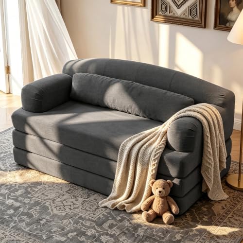 57” Convertible Sleeper Sofa Bed, Boneless Couch, Dark Grey