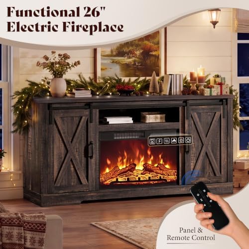 AMERLIFE Fireplace TV Stand with Sliding Barn Door for TVs up to 75"