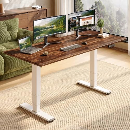 SANODESK Large Solid Wood Standing Desk Dual Motor 72"x29.9" Brown/White