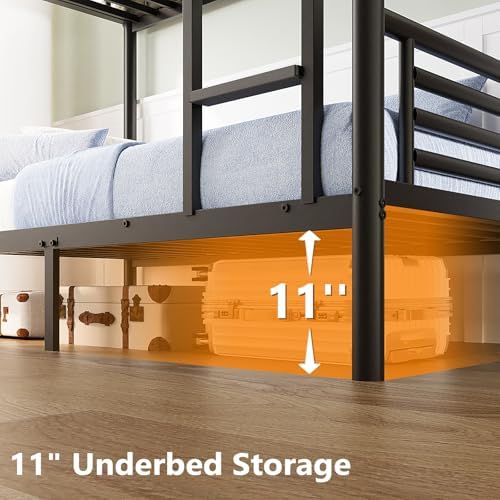 FCH Metal Bunk Bed Twin for Kids, Teens and Adults,Bunkbeds with Ladder and Flat Rungs, Heavy Duty Metal Slats Support, No Box Spring Needed, for Dorm,Bedroom,Black