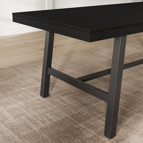 GarveeHome Industrial Dining Table for 6-8 People, 78.7" Long Large Kitchen Table with Sturdy Metal Frame, Rectangular Counter for Dinner, Kitchen, Dining Room (Black, 79" Non-extendable)