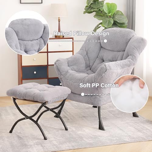 Tiita Lazy Chair with Ottoman, Comfy Reading Accent Chair, Plush Light Grey