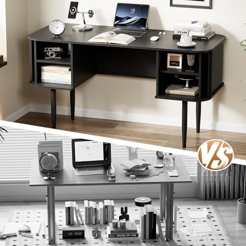Furniway 55" Modern Writing Desk, Wood Home Office Desk, Black