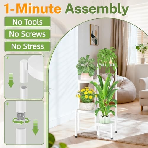 iDavosic.ly Plant Stand Indoor Outdoor, 4 Tier Metal Corner Shelf, White