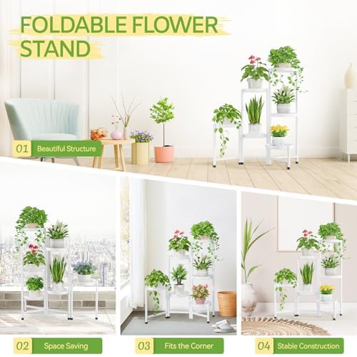 iDavosic.ly Plant Stand Indoor Outdoor, 6 Tier Metal Corner Shelf, White