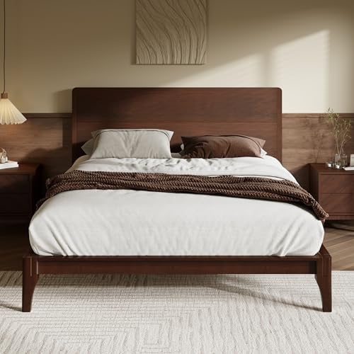 Merax Queen Size Bamboo Platform Bed Frame with Tall Headboard, Espresso